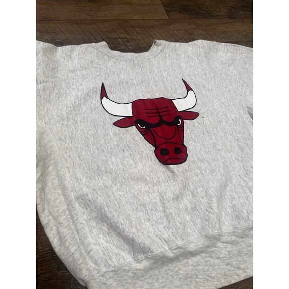 Vintage 80s 90s Chicago Bulls Reversible Crewneck Sweatshirt Grey‎ XL Gribble - Picture 5 of 9